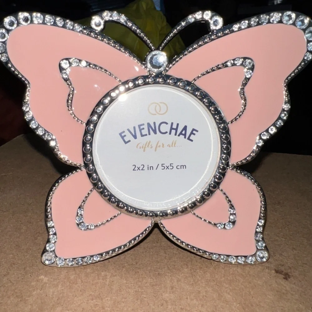 Pink Butterfly Enamel & Rhinestone Picture Frame NWT